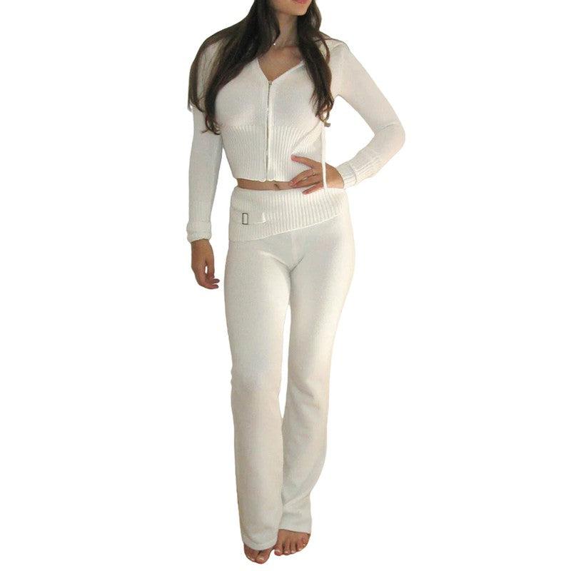 Cheky - Hoodie Suit Women Leisure Sexy Zip Long Sleeve Sweater And High Waist Long Pants Set