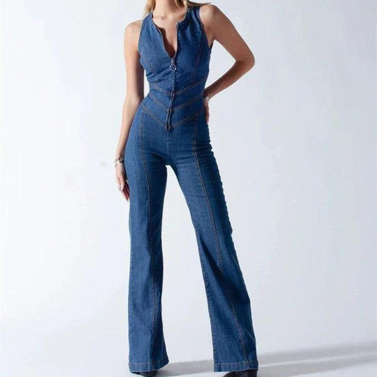 Cheky - Spring Slim Fit Slimming Fashion Street Retro Style High Waist Denim Jumpsuit