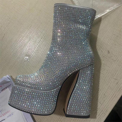 Cheky - Starry Rhinestone Short Fashion Ankle Boots Women