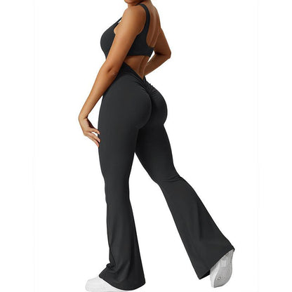 Cheky - Slim Fit Hip Raise Jumpsuit Sexy Backless Exercise Yoga Clothes