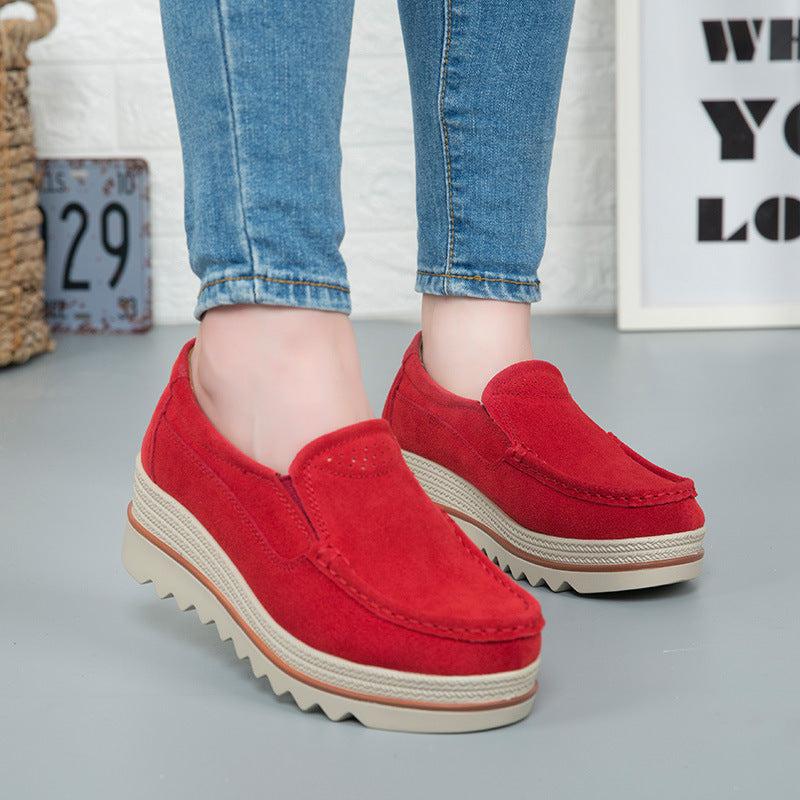 Cheky - Thick-soled Flat Shoes Anti-slip Suede Height Increasing Shoes For Women