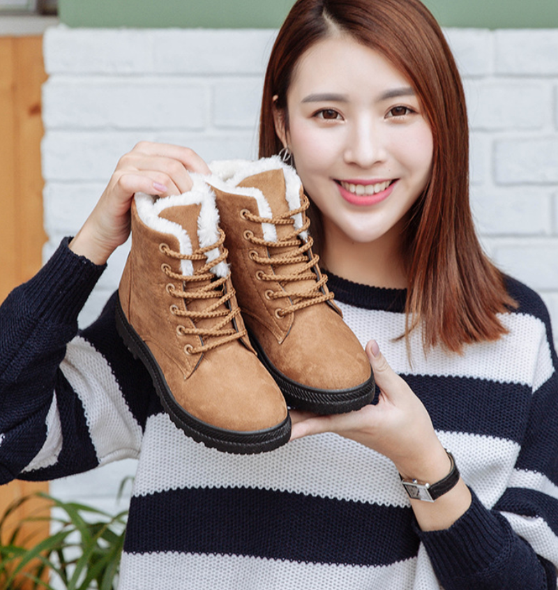 Cheky - Winter New Women Snow Boots Flat With Large Size Casual Cotton Shoes Trend Women Vulcanized Shoes Artificial Plush