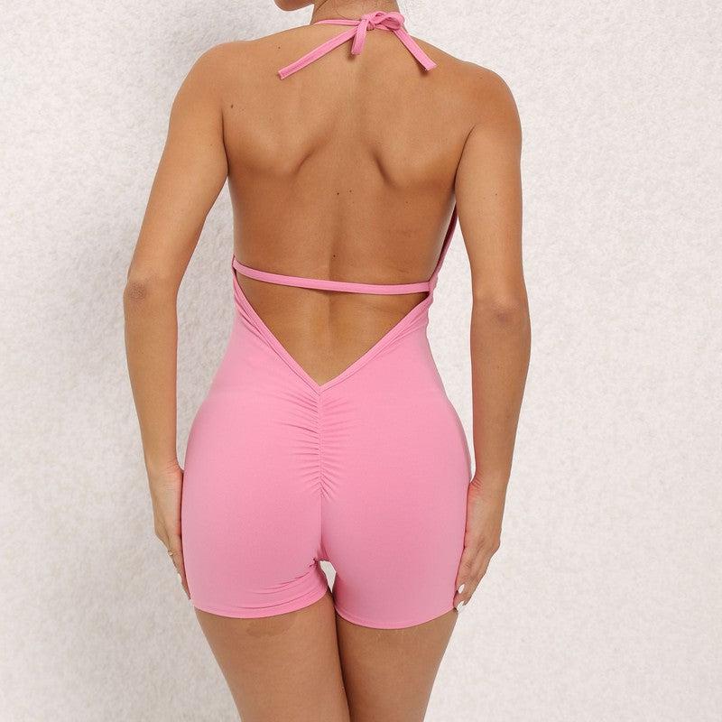 Cheky - Yoga Pants Halter Neck Jumpsuit Beauty Back Shorts High Elastic One-piece Fitness For Womens Clothing