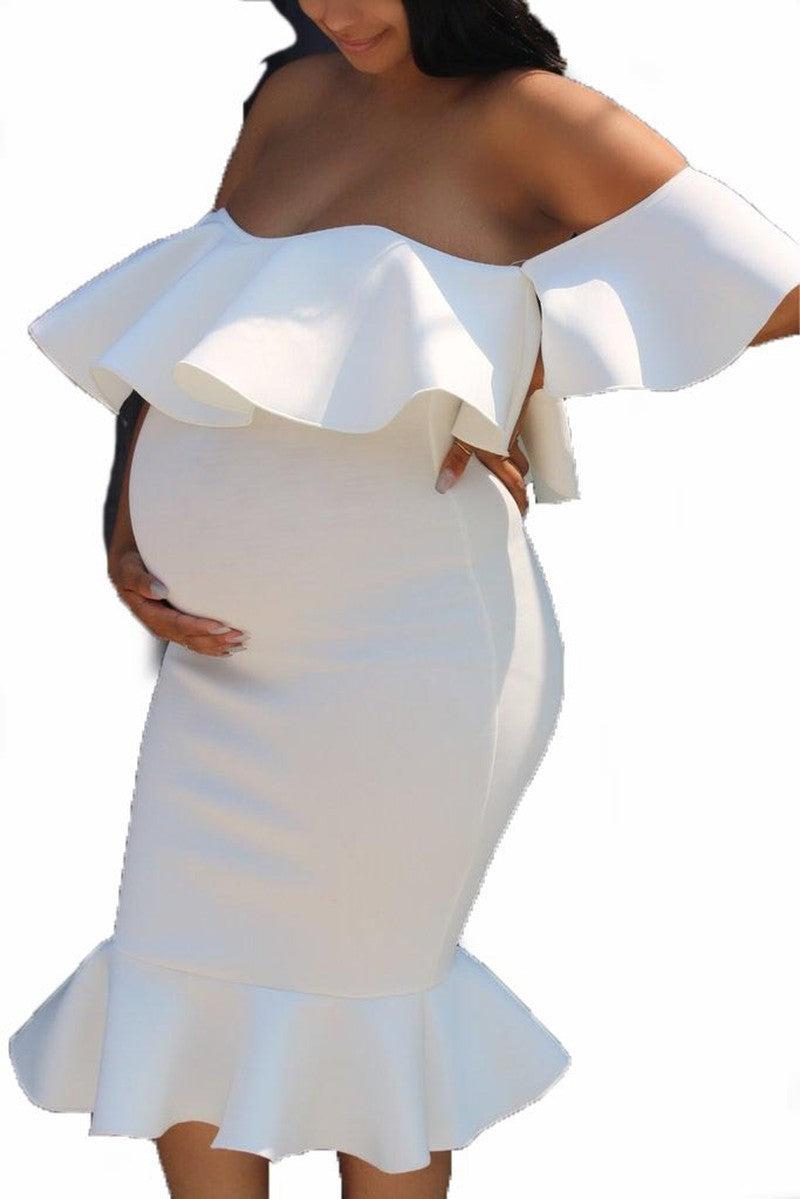 Cheky - Women Elastic Pregnant Women Ruffles Dress