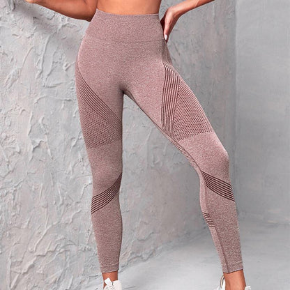 Cheky - High Waist Seamless Yoga Pants Women's Solid Color Dot Striped Print Butt Lifting Leggings Fitness Running Sport Gym Legging Outfits