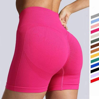 Cheky - Seamless Yoga Shorts Women Solid Color High Waist Hip-lifting Fitness Pants Running Sweatpants