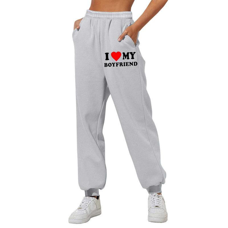 Cheky - I Love MY BOYFRIEND Printed Trousers Casual Sweatpants Men And Women Sports Pants