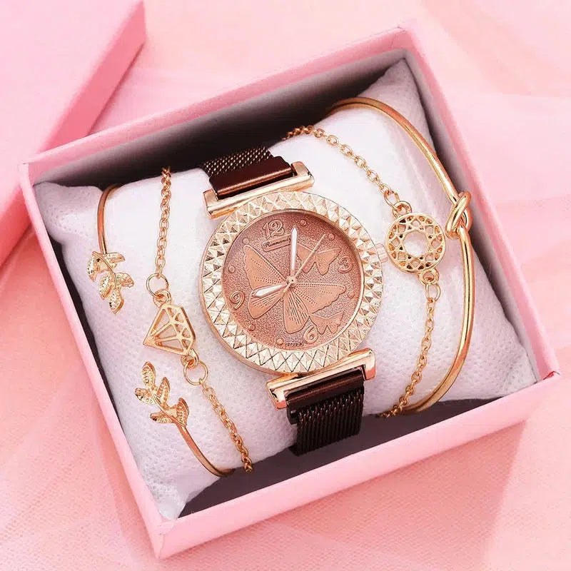 Cheky - 5PCS Women Watch Set Luxury Rose Gold Dress Quartz Watch Bracelet Ladies Sports Wrist Watch Clock Gift Women Relogio Feminino