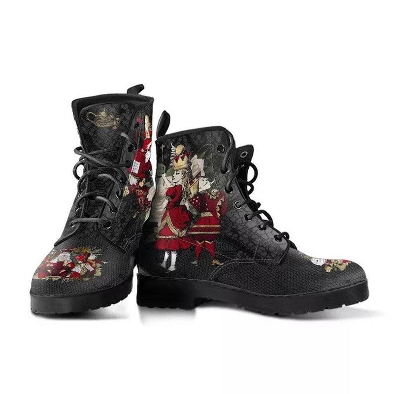 Cheky - Women's Fashion Simple Printed Leather Tooling Combat Boots