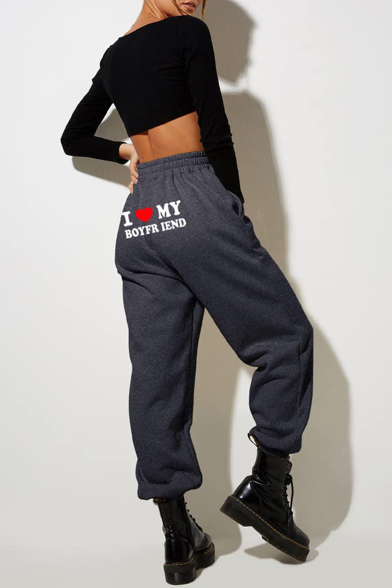 Cheky - I Love MY BOYFRIEND Printed Trousers Casual Sweatpants Men And Women Sports Pants