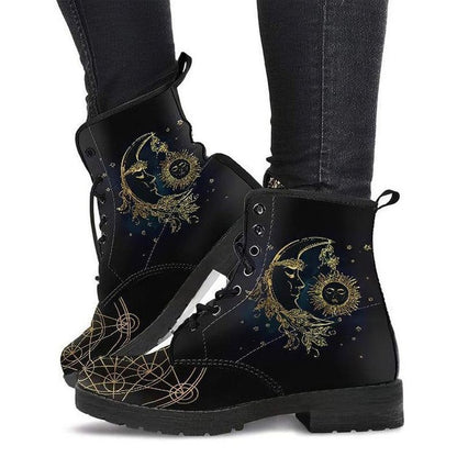 Cheky - Women's Fashion Simple Printed Leather Tooling Combat Boots