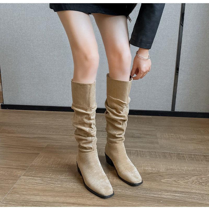 Cheky - French Mid-calf Thin Western Denim Boots