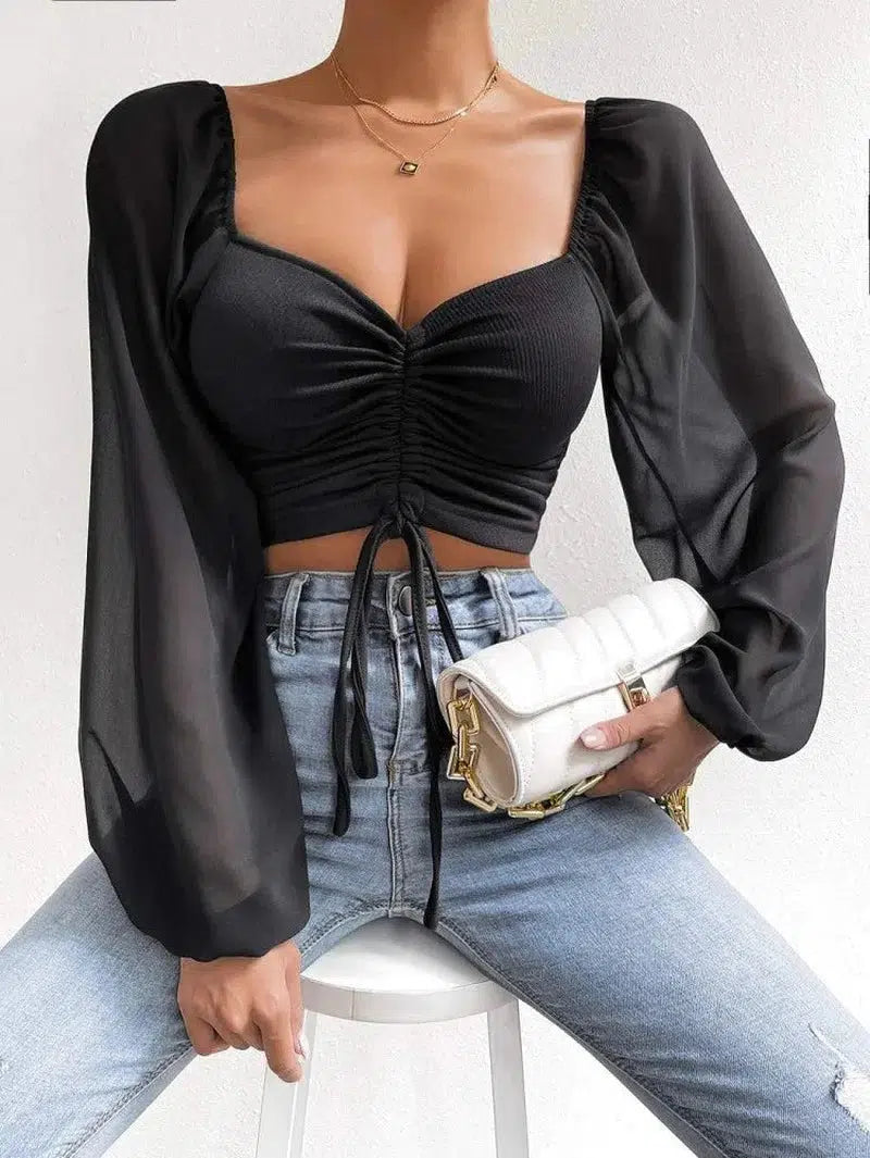 Cheky - Chic Chiffon Crop Tops – A Blend of Elegance and Flair