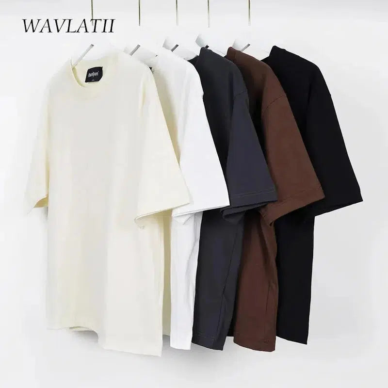 Cheky - WAVLATII Oversized Summer T shirts for Women Men Brown Casual Female Korean Streetwear Tees Unisex Basic Solid Young Cool Tops