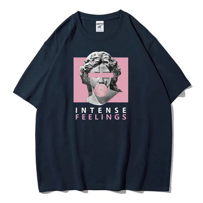 Cheky - INTENSE FEELINGS Street Hip Hop Female T-Shirts Loose Oversize Short Sleeve Soft Cotton Soft Tops Summer Breathable Tee Clothing