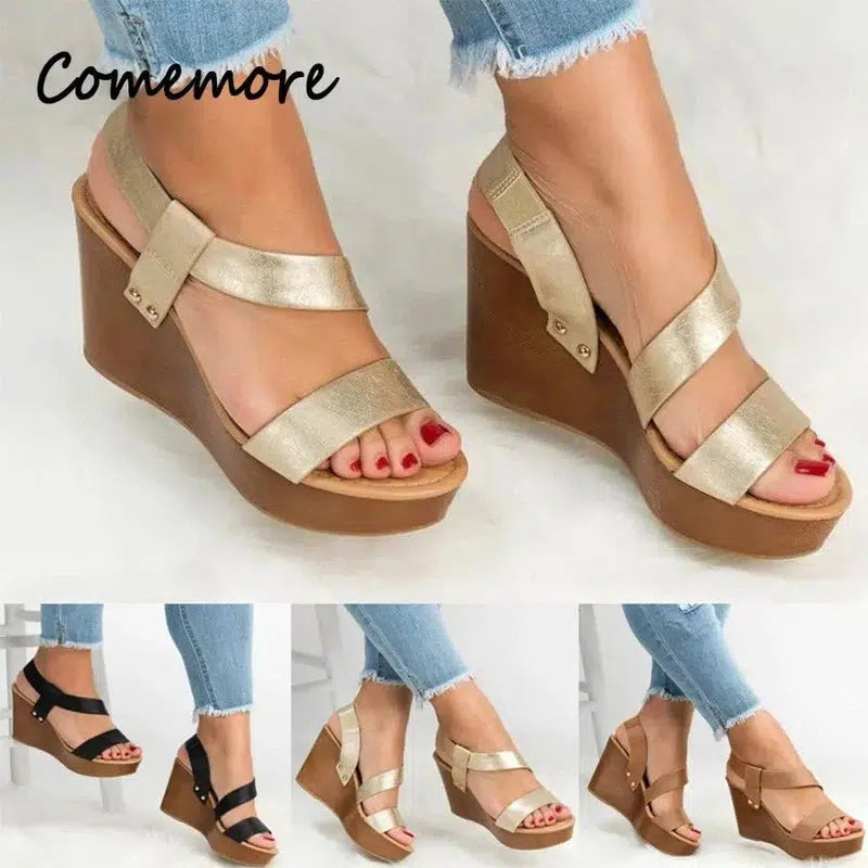 Cheky - Comemore Women Sandals Wedge Summer Platform Sandals Causal Slip on Concise Fashion Wedges Heels Solid Open Toe Lady Shoes