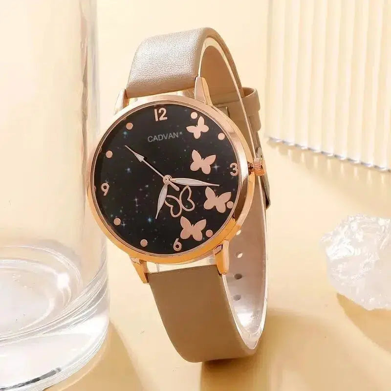 Cheky - Women Fashion Casual Leather Belt Watches Ladies Starry Sky Butterfly Dial Quartz Wristwatches Dress Clock Reloj Mujer