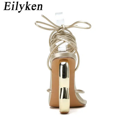 Cheky - Eilyken Sexy Ankle Cross Strap Sandals Women Summer Banquet Fashion Open Toe Club Stripper Design Fretwork Heels Ladies Shoes