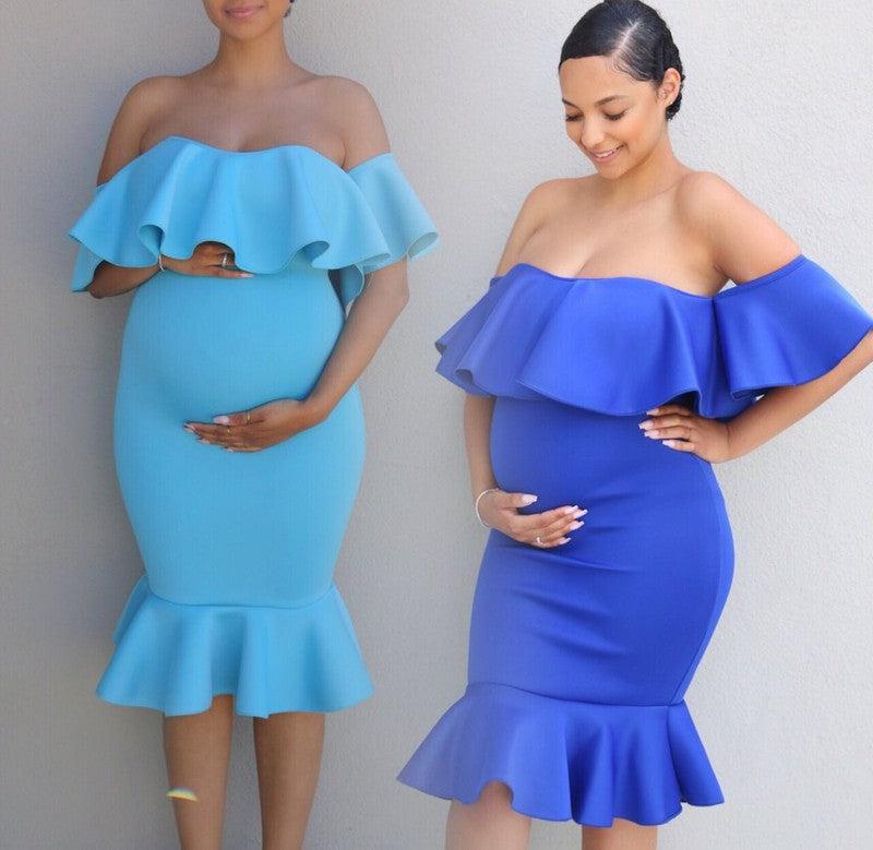 Cheky - Women Elastic Pregnant Women Ruffles Dress