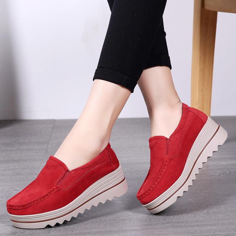 Cheky - Thick-soled Flat Shoes Anti-slip Suede Height Increasing Shoes For Women