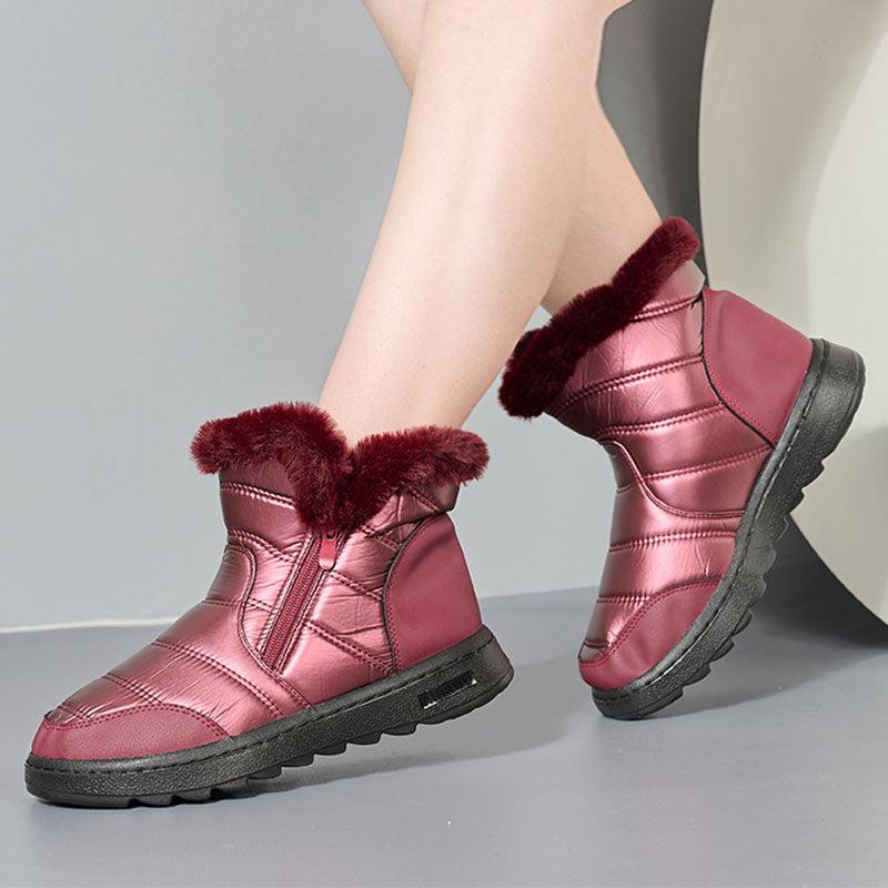 Cheky - Winter Thick Plush Snow Boots With Side ZIpper High Top Platform Warm Cotton Shoes Women Solid Waterproof Fleece Walking Boot