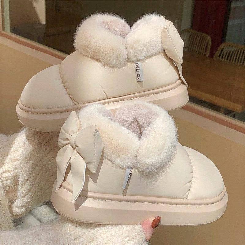 Cheky - Winter Cute Bow Warm With Velvet Men And Women Creativity New Waterproof Bootie