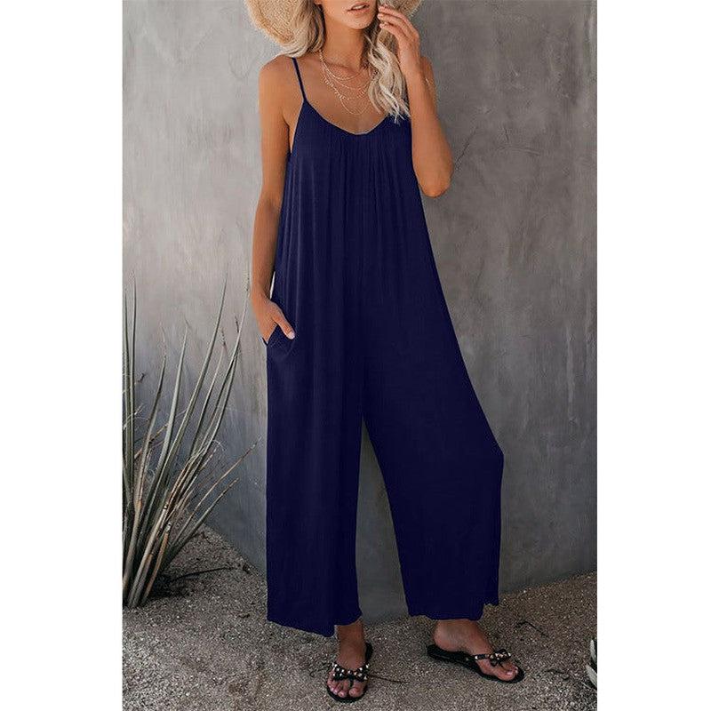 Cheky - Women's Loose Sleeveless Jumpsuits Romper Jumpsuit With Pockets Long Pant Summer