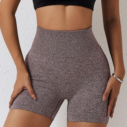 Cheky - Seamless Yoga Shorts Women Solid Color High Waist Hip-lifting Fitness Pants Running Sweatpants