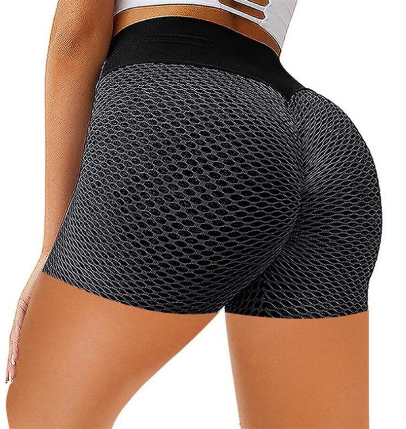 Cheky - Honeycomb Design Yoga Pants Solid Color Hip-lifting Fitness Sports Shorts For Women