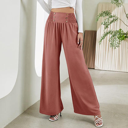 Cheky - Fashion Straight Wide Leg Pants Elastic High Waist Casual Trousers For Women