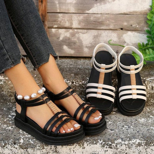 Cheky - Women's Wedges Platform Sandals Summer Strap-design Beach Shoes