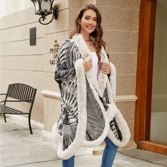 Cheky - Aristolochia Ringens Knitted Cloak For Women Thickened Warm