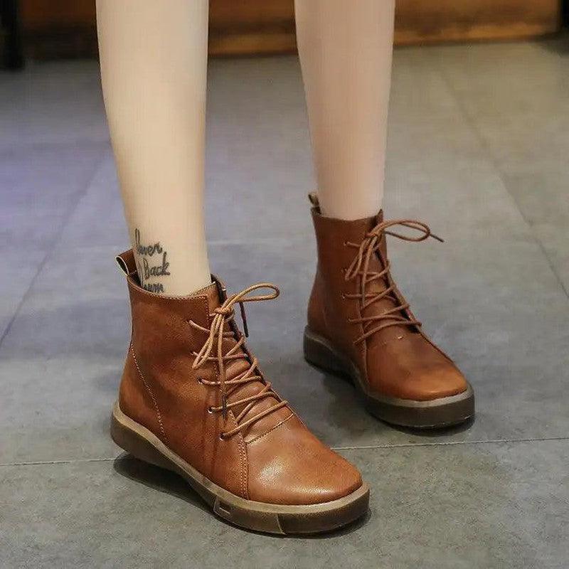 Cheky - Chic Cashmere-Lined Lace-Up Ankle Boots