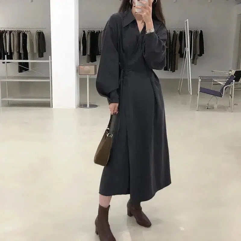 Cheky - Cross-temperament shirt-style long-sleeved dress