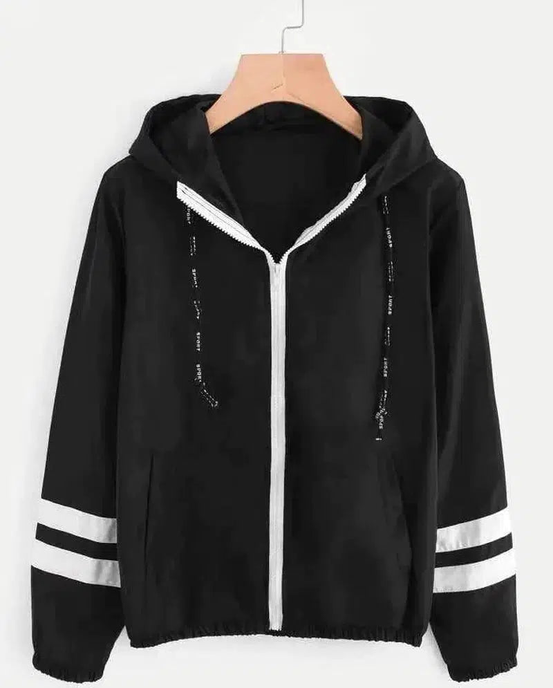 Cheky - Double Stripe Panelled Long-sleeved Hooded Jacket