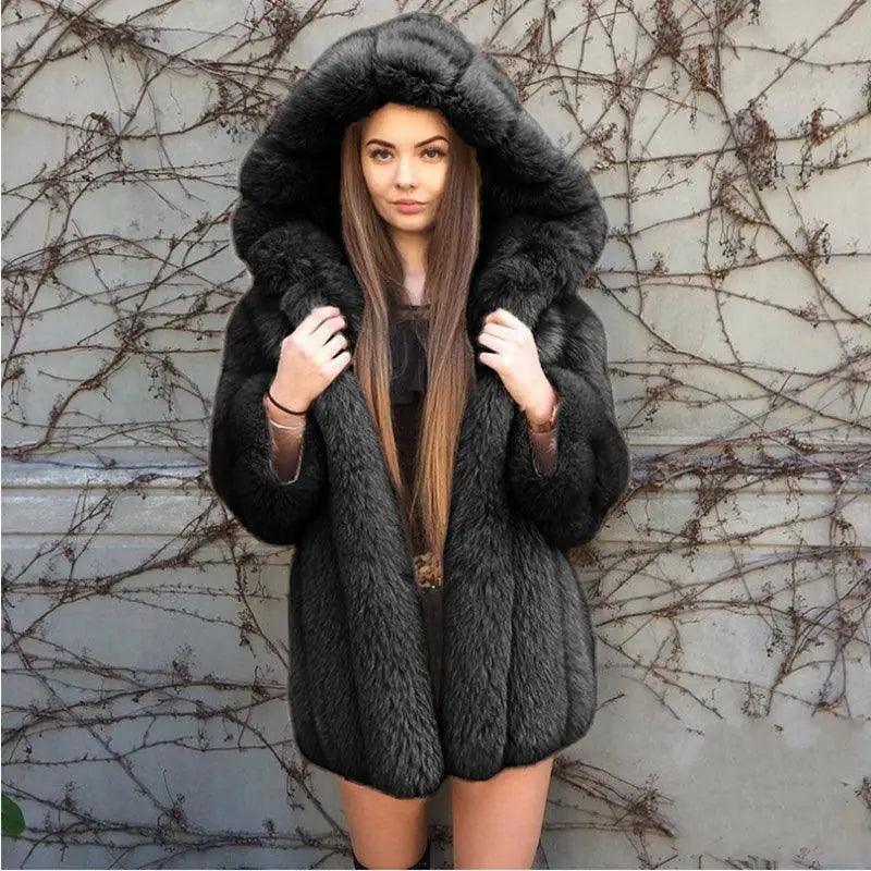 Cheky - Fashion Temperament Faux Fur Coat Women's Mid-length