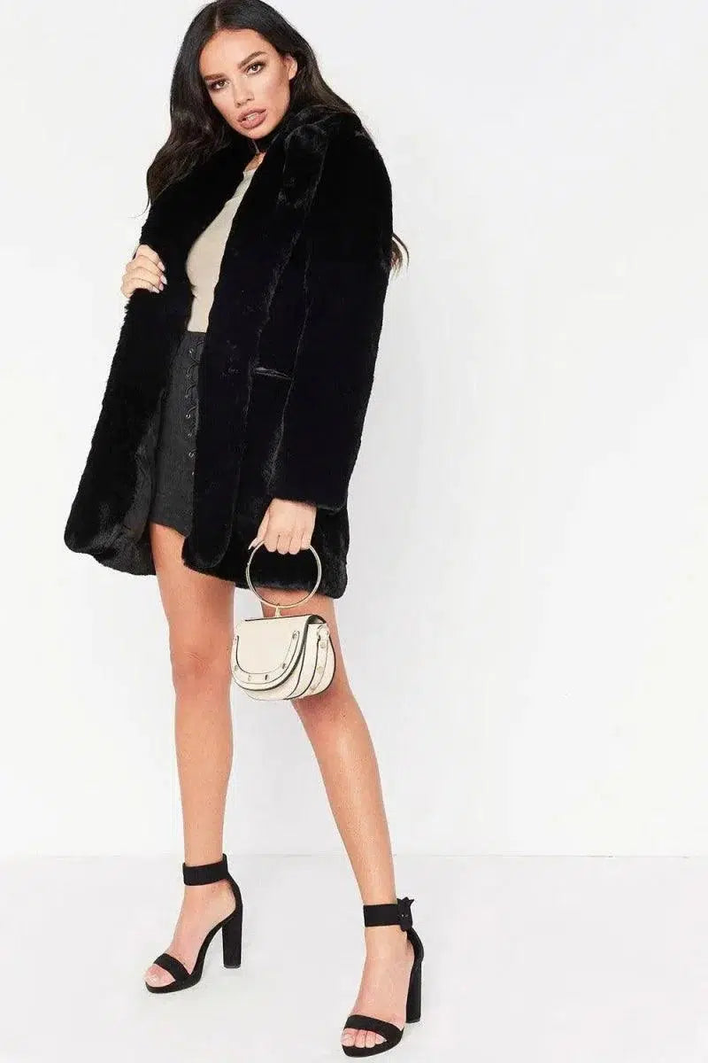 Cheky - Faux Fur Coat Women Long Sleeve Warm Thick Wave Jackets Plus