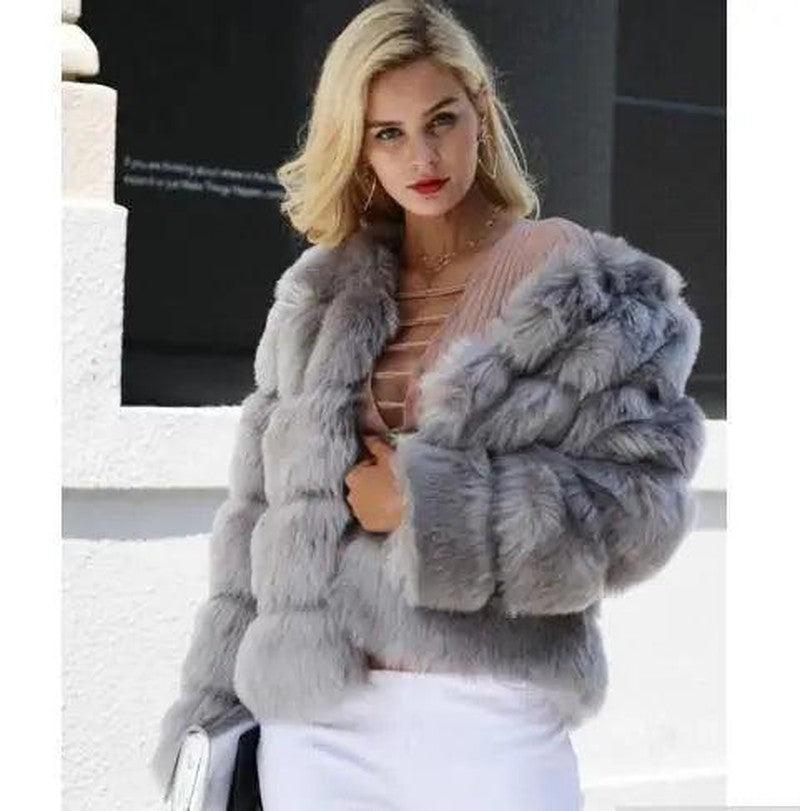 Cheky - fur imitation fur coat women's short long-sleeved