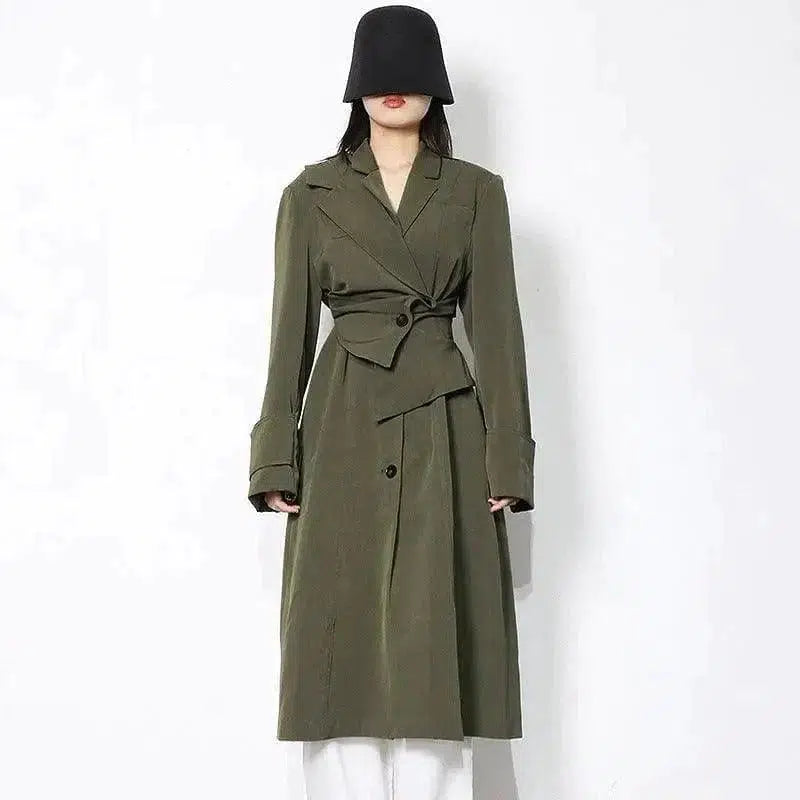 Cheky - Irregular-panel Single-breasted Lapel Long Coat