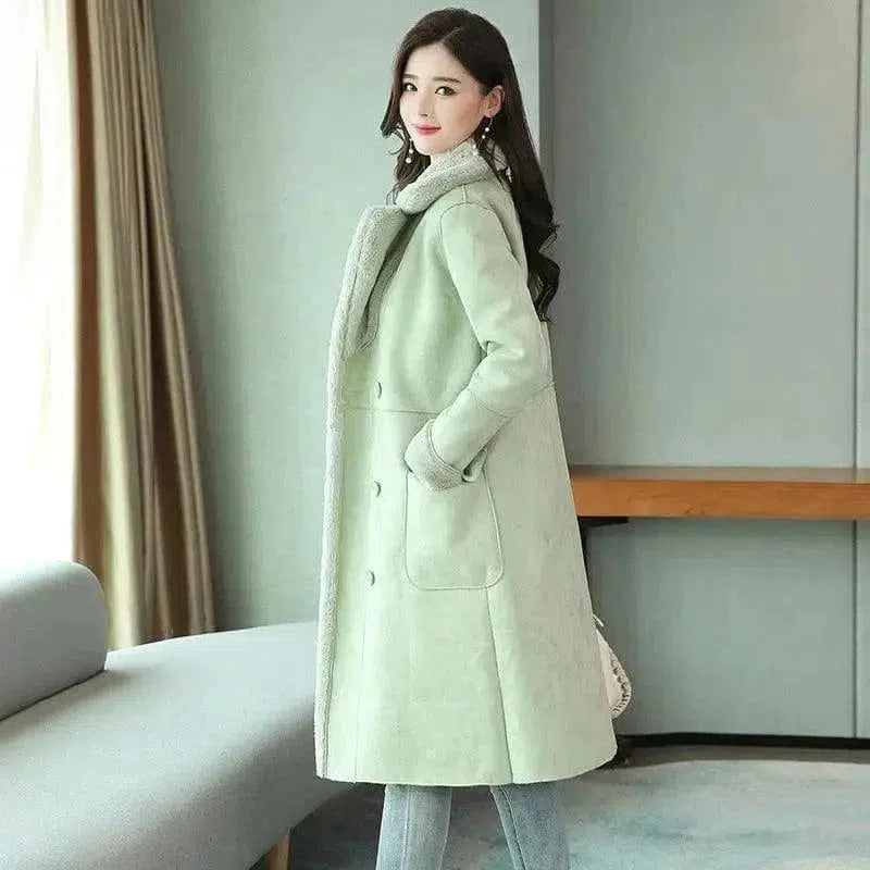 Cheky - Korean style loose fur coat mid-length deerskin cotton