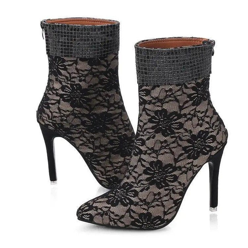 Cheky - Lace mesh fine-heeled medium boots women