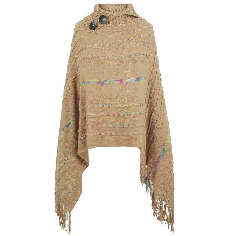 Cheky - Lapel Button Pullover Shawl Women's Knitted Cape