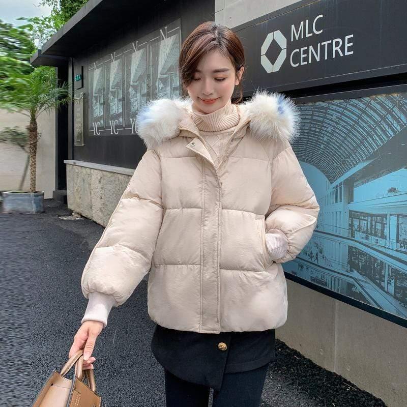 Cheky - Large fur collar cotton coat