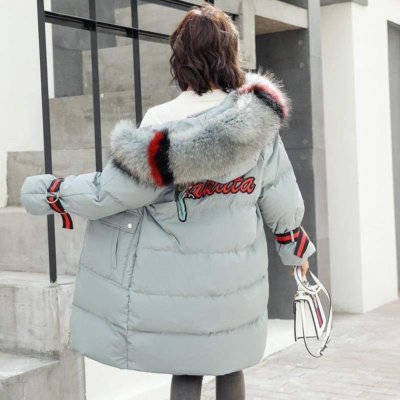 Cheky - Large fur collar mid-length down jacket