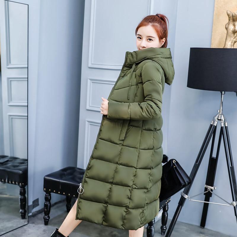 Cheky - Long-length knee-length solid hooded cotton coat