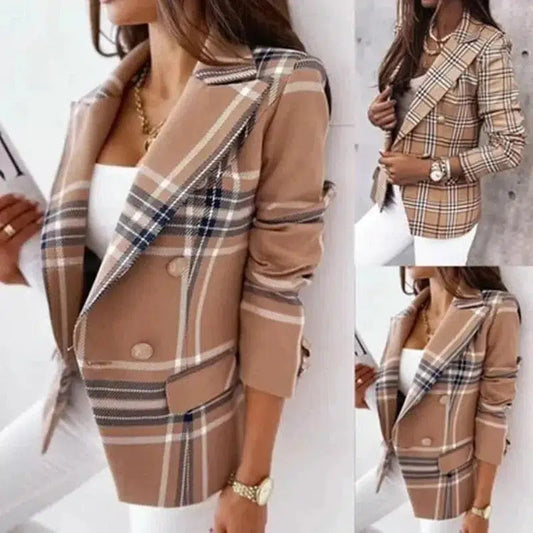 Cheky - New Womens Long-Sleeved Plaid Print Blazer