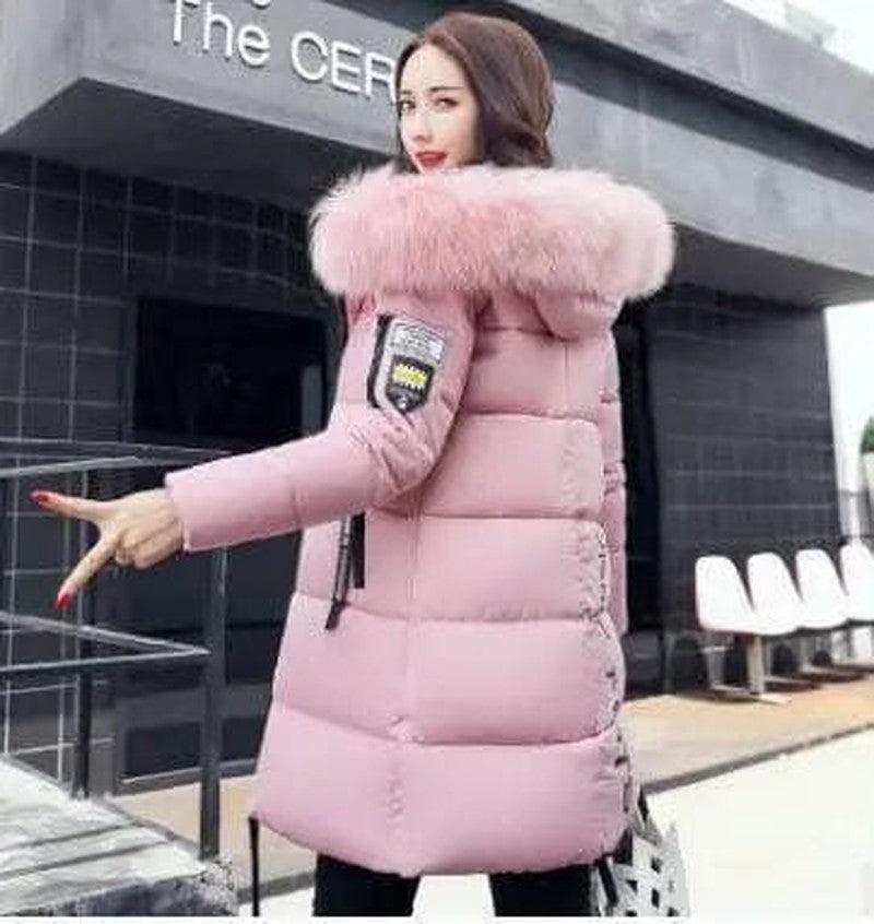 Cheky - Slim thick cotton jacket large fur collar cotton suit