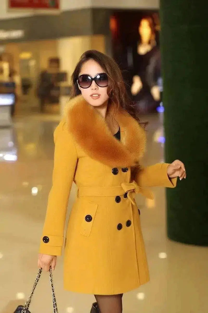 Cheky - Mid-length Winter Coat With Woolen Collar And