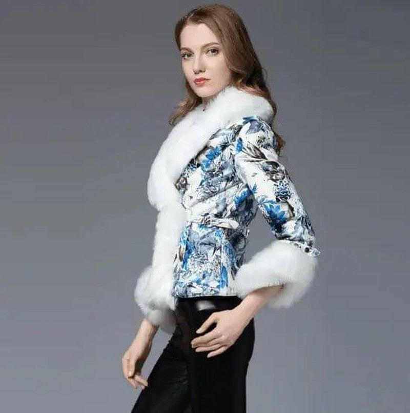 Cheky - New ladies imitation sheepskin print fox fur collar leather