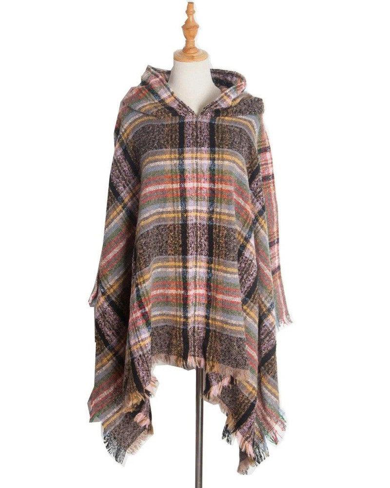 Cheky - Spring Autumn And Winter Plaid Ribbon Cap Cape And Shawl